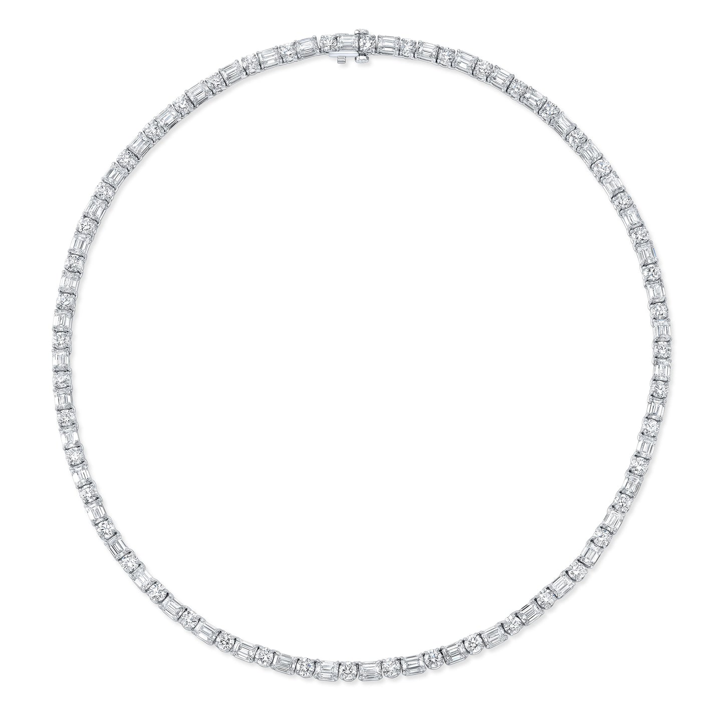 Round and Emerald Cut Diamond Tennis Necklace