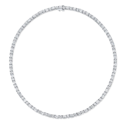 Round and Emerald Cut Diamond Tennis Necklace