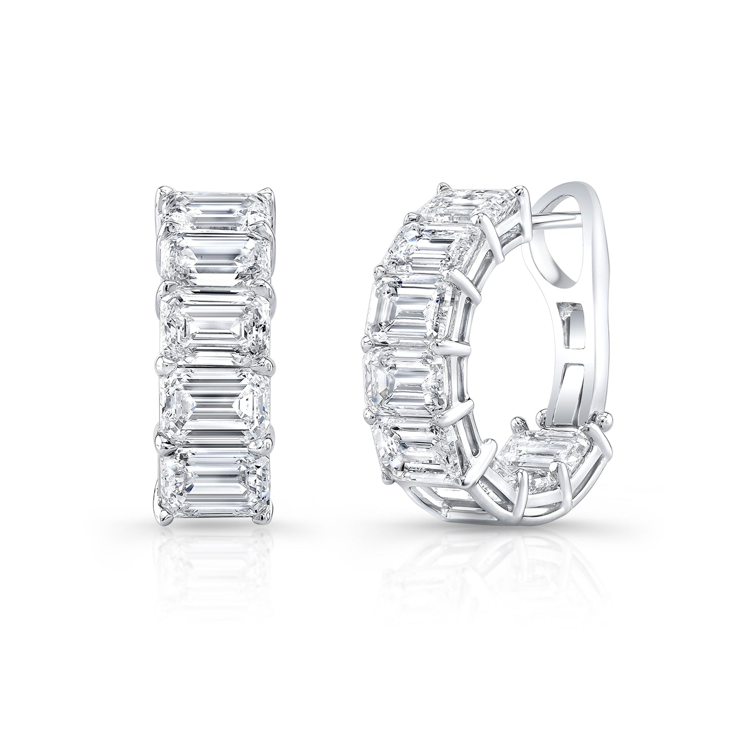 Emerald Cut Diamond Huggie Hoop